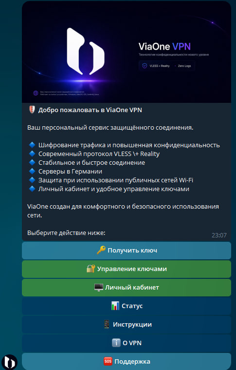 Интерфейс Telegram-бота ViaOne